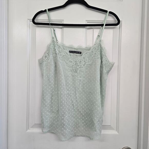 Abercrombie & Fitch Lace Trim Cami Top M Mint Green Mesh Soft Girl Y2K Layering - Picture 2 of 8